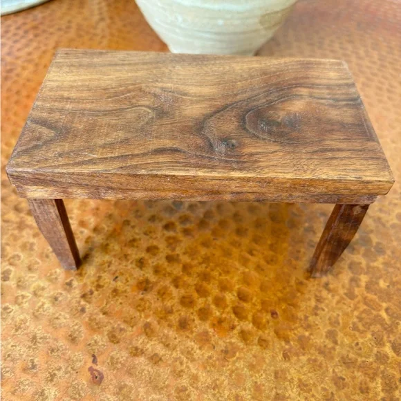 NEW Small Handmade Handcrafted Solid Walnut Wooden Dollhouse Table Plant Stand - Picture 10 of 11